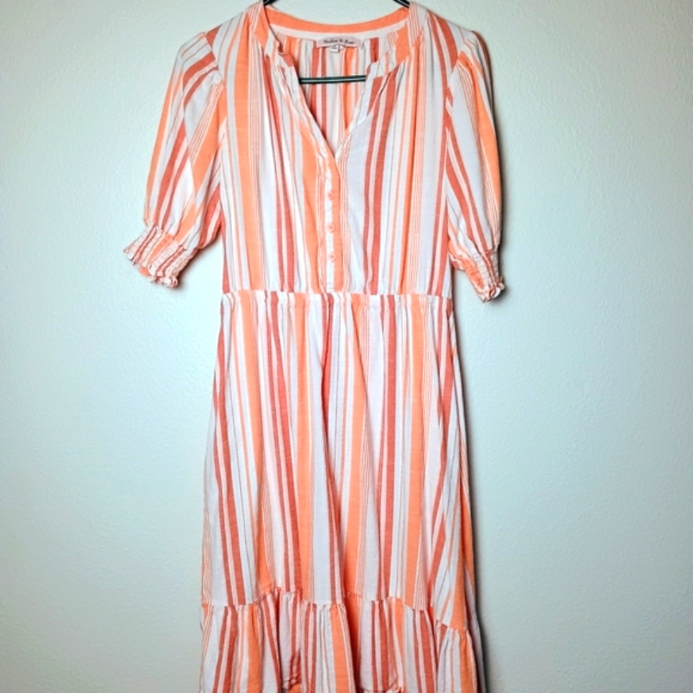 Harlow & Rose Striped Pelham Puff Short Sleeves Midi Dress size Medium